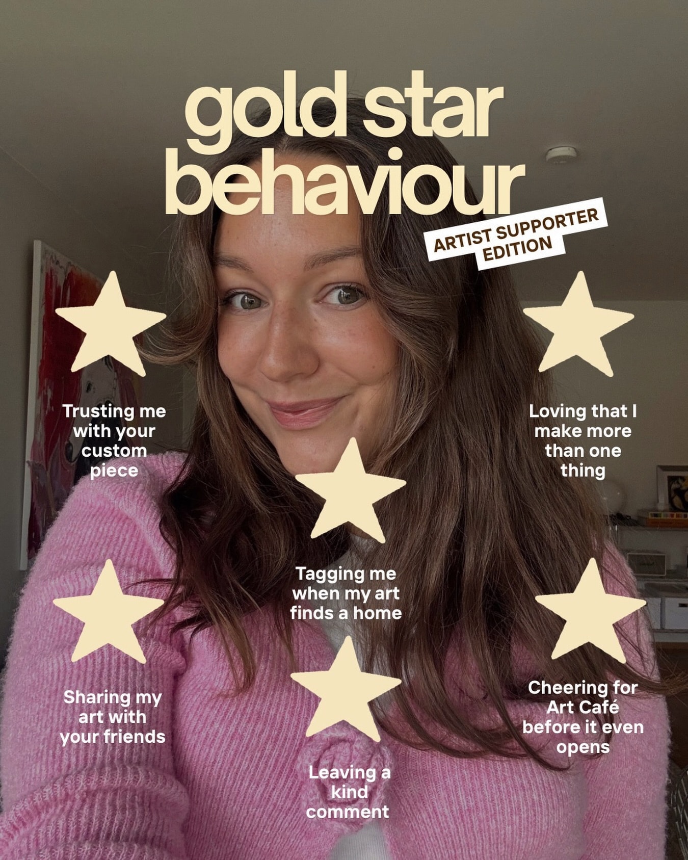 A gold star for everyone supporting my art 🌟 Whether you buy a piece, share my work or leave a kind comment, it means so